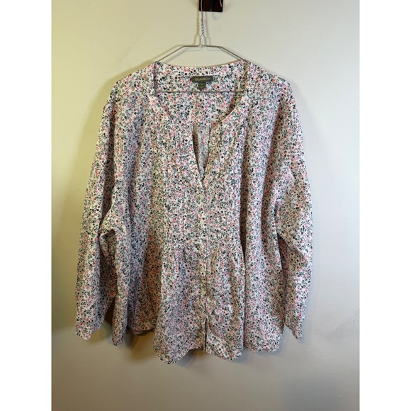 Style & Co. Tops - Style & Co Womens Blouse Floral Cotton White Pink 4X